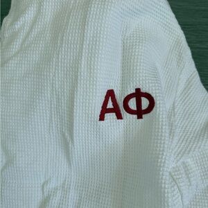 White Waffle Knit Robe with Red APhi Embroidery